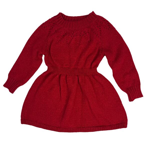 Cat & Jack Red Gold Sparkle Sweater Dress Baby Girls 18M Holiday Winter - Picture 1 of 6